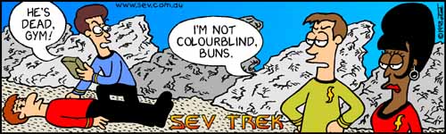 Sev Trek - cartoon spoofs
      of Star Trek. Copyright 1997 by John Cook.