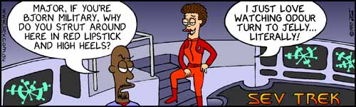 Sev Trek - cartoon spoofs
      of Star Trek. Copyright 1997 by John Cook.
