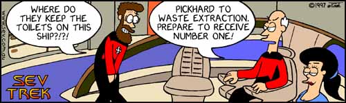 Sev Trek - cartoon spoofs
      of Star Trek. Copyright 1997 by John Cook.