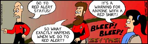 Sev Trek - cartoon spoofs
      of Star Trek. Copyright 1997 by John Cook.