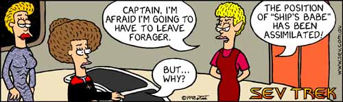 Sev Trek - cartoon spoofs
      of Star Trek. Copyright 1997 by John Cook.