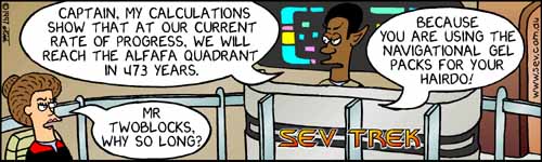 Sev Trek - cartoon spoofs
      of Star Trek. Copyright 1997 by John Cook.