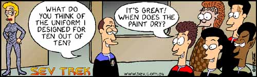 Sev Trek - cartoon spoofs
      of Star Trek. Copyright 1997 by John Cook.